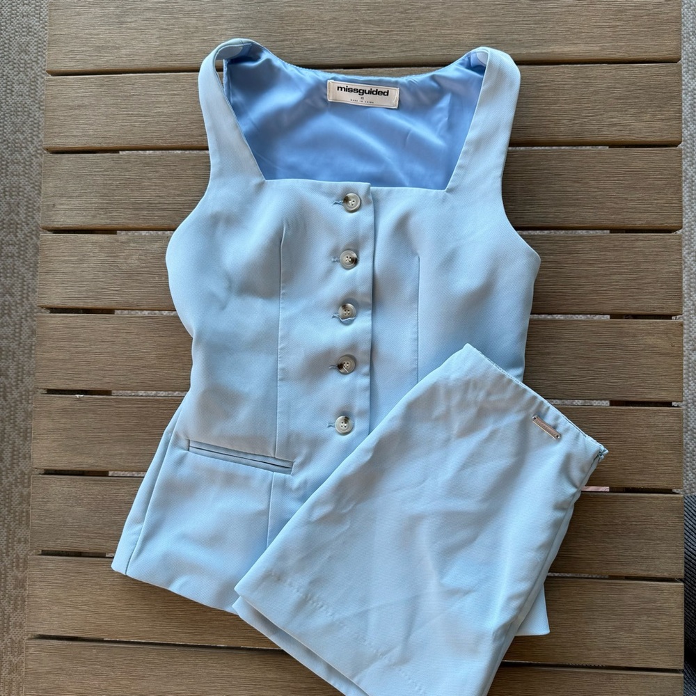 Missguided Light Blue Sleeveless Tank Top and Skirt Set